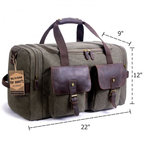  SUVOM Canvas Duffle Bag Leather Weekend Bag Carry On Travel Bag Luggage Oversized Holdalls for Men and Women