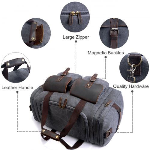  SUVOM Canvas Duffle Bag Leather Weekend Bag Carry On Travel Bag Luggage Oversized Holdalls for Men and Women