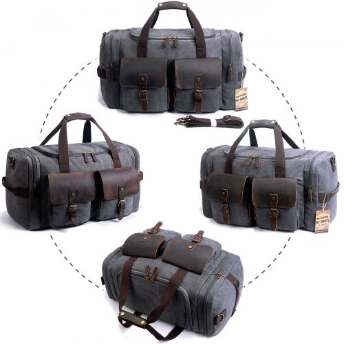  SUVOM Canvas Duffle Bag Leather Weekend Bag Carry On Travel Bag Luggage Oversized Holdalls for Men and Women