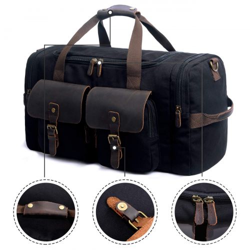  SUVOM Canvas Duffle Bag Leather Weekend Bag Carry On Travel Bag Luggage Oversized Holdalls for Men and Women