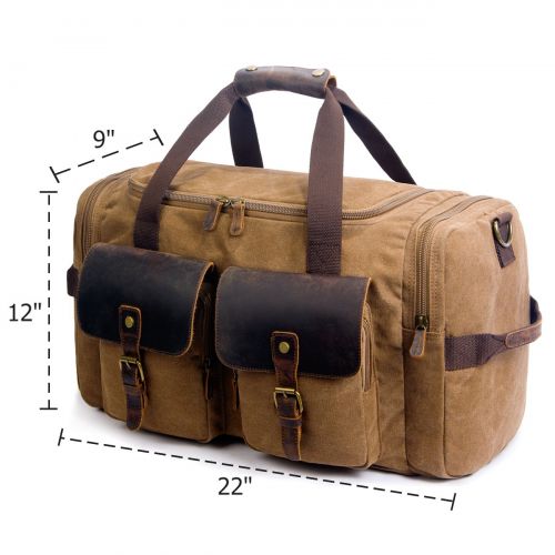  SUVOM Canvas Duffle Bag Leather Weekend Bag Carry On Travel Bag Luggage Oversized Holdalls for Men and Women