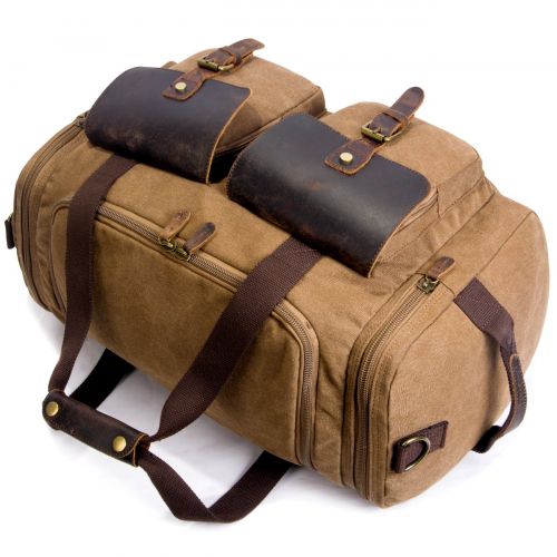  SUVOM Canvas Duffle Bag Leather Weekend Bag Carry On Travel Bag Luggage Oversized Holdalls for Men and Women