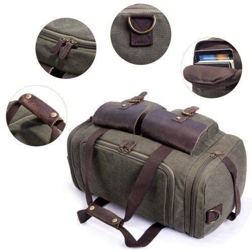  SUVOM Canvas Duffle Bag Leather Weekend Bag Carry On Travel Bag Luggage Oversized Holdalls for Men and Women