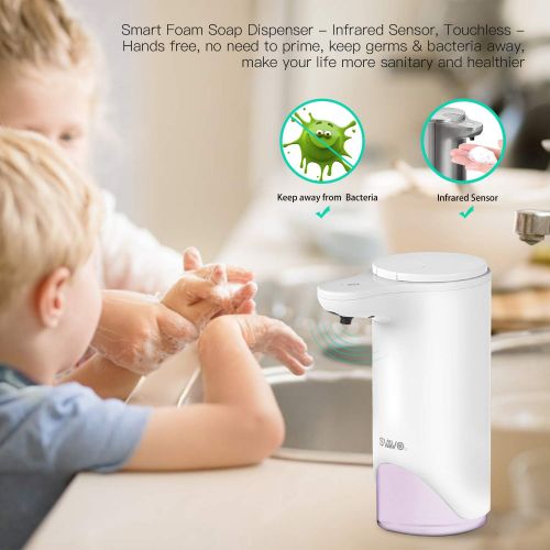  SVAVO Automatic Foaming Soap Dispenser - 0.25s Infrared Sensor Touchless Countertop Soap Dispensers for Smart Home, Dispensary, Clinic, Hospital, Adjustable Foam Volume, 9.5oz Capa