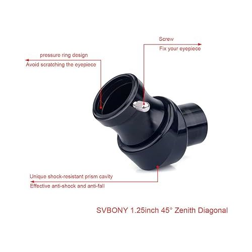  SVBONY Diagonal Adapter Zenith Diagonal Mirror Prism 1.25inch 45 Degree Erecting Prism Optical Prism Inside for Astronomical Telescope Eyepiece