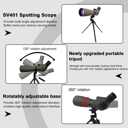  SVBONY SV401?Spotting Scope?with Tripod?IPX6 Waterproof 20-60x80mm 45 Degree Angled?Eyepiece Prism FMC Coated Optical Lens for Target Shooting Bird Watching