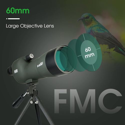  SVBONY SV28 20-60x60 Spotting Scopes Straight Scope Telescope for Bird Watching Target Shooting Hunting Waterproof Spotting Scopes