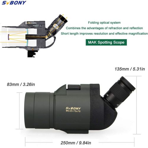  SVBONY SV41 Spotting Scope Mak with Tripod Waterproof 25-75x70 Mini Compact for Shooting Birdwatching Travel for Both Terrestrial and Astronomical Use