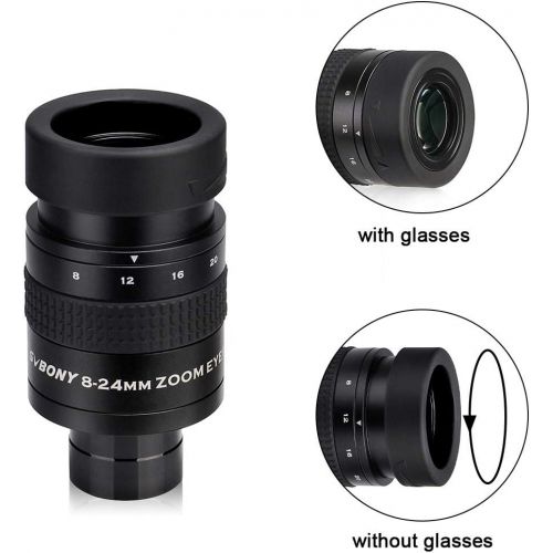  SVBONY SV171 Telescope Eyepiece, Zoom Eyepiece, 1.25 inch 8mm to 24mm Zoom FMC 7 Element 4 Group for Telescope