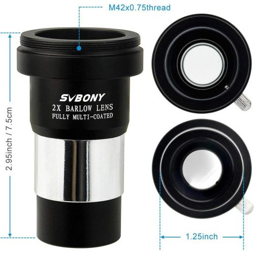  [아마존베스트]SVBONY 2X Barlow Lens 1.25 inch Doubles The Magnification Multi Coated Broadband Green Film with M42 Thread for Standard Telescope Eyepiece