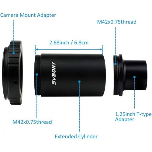  [아마존베스트]SVBONY Metal 1.25 inches T Adapter and T2 T Ring Adapter for Canon EOS Cameras Photography Dedicated CA1 Sleeve Extended Cylinder for Telescope