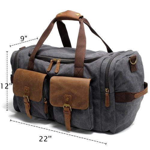  SVVON Canvas Duffle Bag Oversized Leather Bag Carry On Travel Bag Luggage Oversized Holdalls for Men and Women