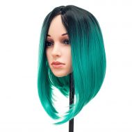 SWACC Ombre Colors Straight Short Hair Bob Wig Synthetic Colorful Cosplay Daily Party Flapper Wig for Women and Kids with Wig Cap (Teal Blue)