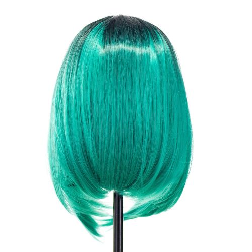  SWACC Ombre Colors Straight Short Hair Bob Wig Synthetic Colorful Cosplay Daily Party Flapper Wig for Women and Kids with Wig Cap (Teal Blue)