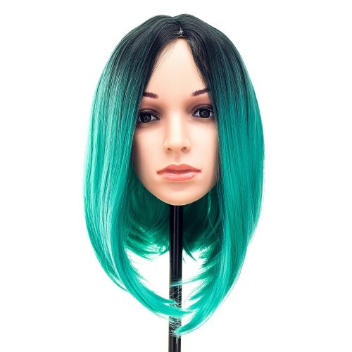  SWACC Ombre Colors Straight Short Hair Bob Wig Synthetic Colorful Cosplay Daily Party Flapper Wig for Women and Kids with Wig Cap (Teal Blue)