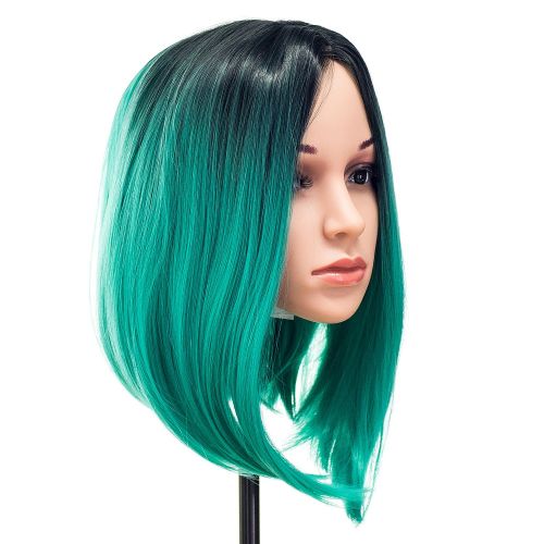  SWACC Ombre Colors Straight Short Hair Bob Wig Synthetic Colorful Cosplay Daily Party Flapper Wig for Women and Kids with Wig Cap (Teal Blue)