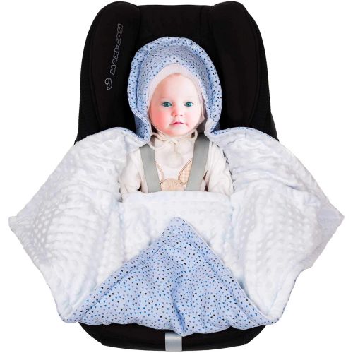  SWADDYL Baby blue swaddle hooded blanket I stroller I carseat blanket I newborn babies I winter I minky plush