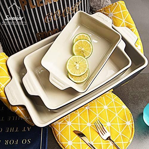  SWEEJAR Ceramic Bakeware-Set Baking-Dish Lasagna-Pans Casserole-Dish (Navy): Kitchen & Dining