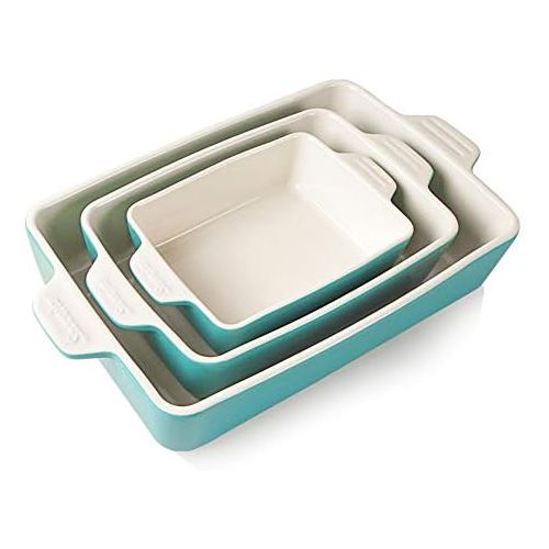  SWEEJAR Ceramic Bakeware Set, Rectangular Baking Dish Lasagna Pans for Cooking, Kitchen, Cake Dinner, Banquet and Daily Use, 11.8 x 7.8 x 2.75 Inches of Baking Pans (Turquoise): Ki
