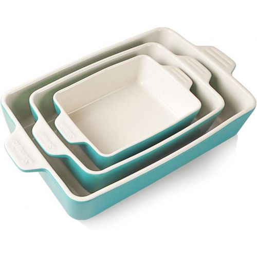  SWEEJAR Ceramic Bakeware Set, Rectangular Baking Dish Lasagna Pans for Cooking, Kitchen, Cake Dinner, Banquet and Daily Use, 11.8 x 7.8 x 2.75 Inches of Baking Pans (Turquoise): Ki