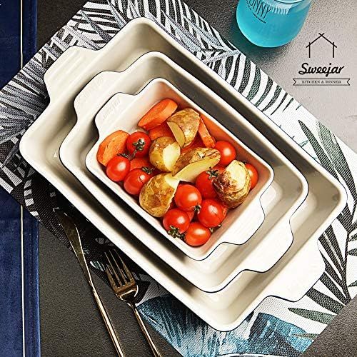  SWEEJAR Ceramic Bakeware Set, Rectangular Baking Dish Lasagna Pans for Cooking, Kitchen, Cake Dinner, Banquet and Daily Use, 11.8 x 7.8 x 2.75 Inches of Baking Pans (Turquoise): Ki