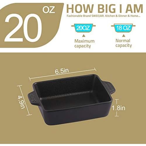  SWEEJAR Ceramic Baking Dish, Rectangular Small Baking Pan with Double Handles, 22OZ for Cooking, Brownie, Kitchen, 6.5 x 4.9 x 1.8 Inches(Black)