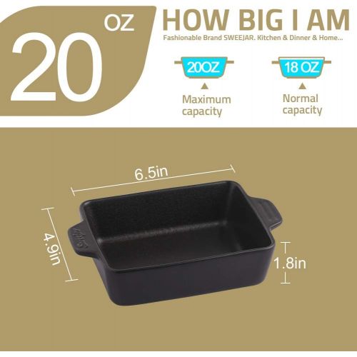  SWEEJAR Ceramic Baking Dish, Rectangular Small Baking Pan with Double Handles, 22OZ for Cooking, Brownie, Kitchen, 6.5 x 4.9 x 1.8 Inches(Black)