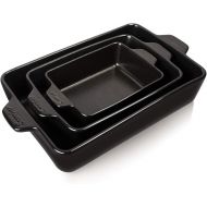 SWEEJAR Ceramic Bakeware Set, Rectangular Baking Dish Lasagna Pans for Cooking, Kitchen, Cake Dinner, Banquet and Daily Use, 11.8 x 7.8 x 2.75 Inches of Casserole Dishes (Black)