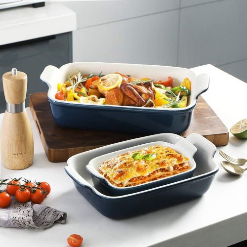  [아마존베스트]SWEEJAR Porcelain Bakeware Set for Cooking, Ceramic Rectangular baking dish Lasagna Pans for Casserole Dish, Cake Dinner, Kitchen, Banquet and Daily Use, 13 x 9.8 inch (Navy)