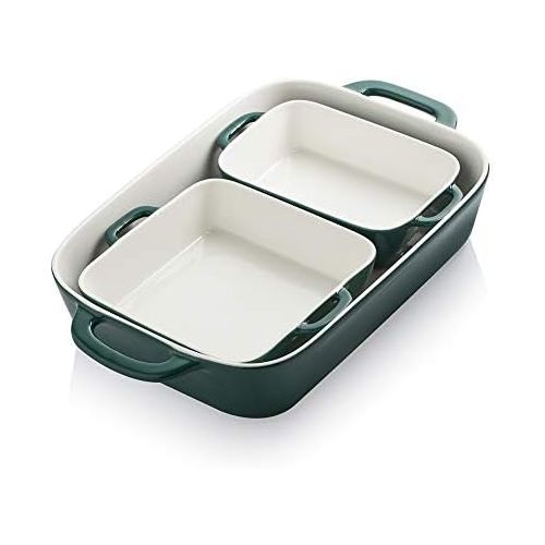  [아마존베스트]SWEEJAR Ceramic Bakeware Set, Rectangular Baking Dish for Cooking, Kitchen, Cake Dinner, Banquet and Daily Use, 12.8 x 8.9 Inches porcelain Baking Pans (Jade)