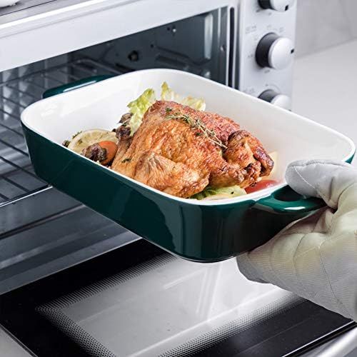  [아마존베스트]SWEEJAR Ceramic Bakeware Set, Rectangular Baking Dish for Cooking, Kitchen, Cake Dinner, Banquet and Daily Use, 12.8 x 8.9 Inches porcelain Baking Pans (Jade)