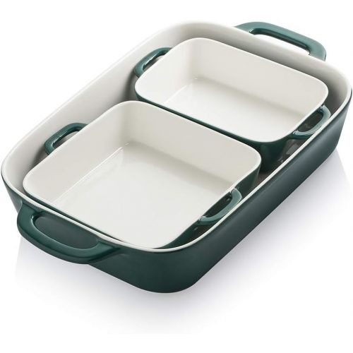  [아마존베스트]SWEEJAR Ceramic Bakeware Set, Rectangular Baking Dish for Cooking, Kitchen, Cake Dinner, Banquet and Daily Use, 12.8 x 8.9 Inches porcelain Baking Pans (Jade)