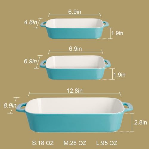  [아마존베스트]SWEEJAR Ceramic Bakeware Set, Rectangular Baking Dish for Cooking, Kitchen, Cake Dinner, Banquet and Daily Use, 12.8 x 8.9 Inches porcelain Baking Pans (Jade)