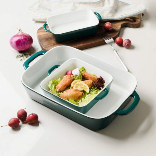  [아마존베스트]SWEEJAR Ceramic Bakeware Set, Rectangular Baking Dish for Cooking, Kitchen, Cake Dinner, Banquet and Daily Use, 12.8 x 8.9 Inches porcelain Baking Pans (Jade)