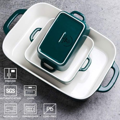  [아마존베스트]SWEEJAR Ceramic Bakeware Set, Rectangular Baking Dish for Cooking, Kitchen, Cake Dinner, Banquet and Daily Use, 12.8 x 8.9 Inches porcelain Baking Pans (Jade)