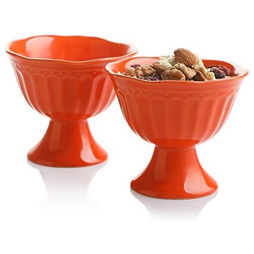  [아마존베스트]SWEEJAR Ceramic Ice Cream Bowls, Tulip Sundae Cups, 10 Ounce Dessert Bowls for Sundaes, Milkshakes, Parfaits, Set of 2,(Orange)