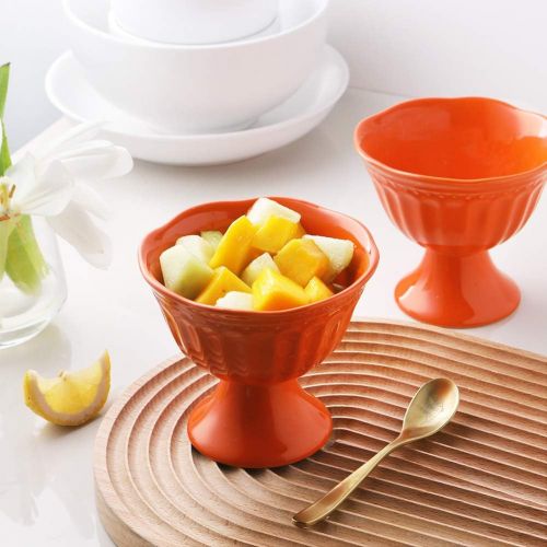  [아마존베스트]SWEEJAR Ceramic Ice Cream Bowls, Tulip Sundae Cups, 10 Ounce Dessert Bowls for Sundaes, Milkshakes, Parfaits, Set of 2,(Orange)