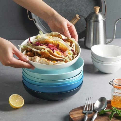  [아마존베스트]SWEEJAR Ceramic Pasta Bowls Set, 22 OZ for Salad, Soup, Cereal, Set of 6 (Blue)
