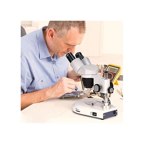  Swift S306S-20-2L 20X/40X/80X Magnification Forward Mounted 360° Rotatable Binocular Stereo Microscope, Wide-field 10X and 20X Eyepieces,Upper and Lower LED Lighting,Reversible Black/White Stage Plate
