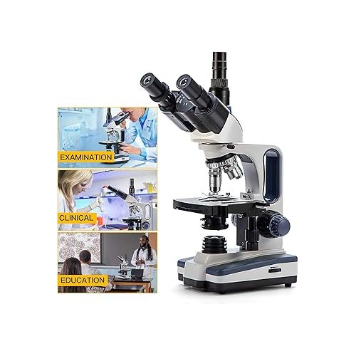  SWIFT Trinocular Compound Microscope SW350T,40X-2500X Magnification,Siedentopf Head,Research-Grade,Two-Layer Mechanical Stage,1.3mp Camera and Software Windows and Mac Compatible