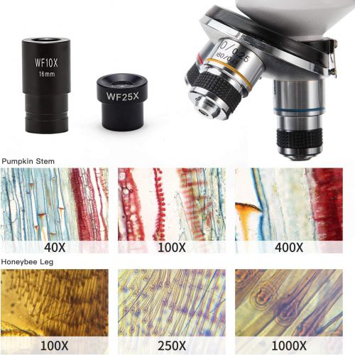  [아마존베스트]SWIFT SW150 Compound Monocular Student Microscope with 40X-1000X Magnification, Glass Optics, Extra 25X Widefield Eyepiece, Coarse and Fine Focusing, Dual Illumination, and Cordles