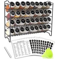 SWOMMOLY Spice Rack Organizer with 36 Empty Square Spice Jars, 396 Spice Labels with Chalk Marker and Funnel Complete Set, for Countertop, Cabinet or Wall Mount