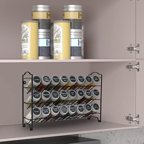  SWOMMOLY Spice Rack Organizer with 24 Empty Round Spice Jars, 396 Spice Labels with Chalk Marker and Funnel Complete Set, for Countertop, Cabinet or Wall Mount