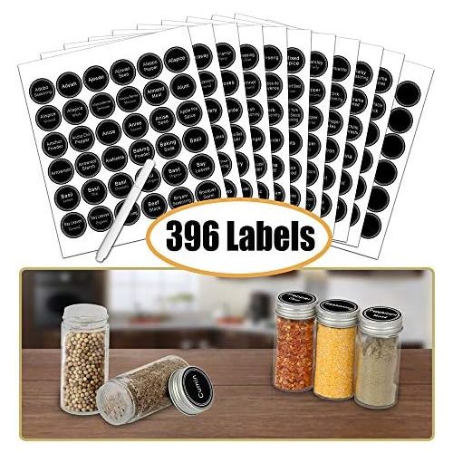  SWOMMOLY Spice Rack Organizer with 24 Empty Round Spice Jars, 396 Spice Labels with Chalk Marker and Funnel Complete Set, for Countertop, Cabinet or Wall Mount