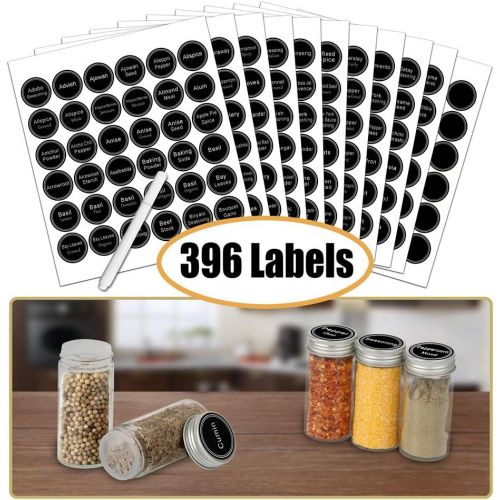  SWOMMOLY Spice Rack Organizer with 24 Empty Round Spice Jars, 396 Spice Labels with Chalk Marker and Funnel Complete Set, for Countertop, Cabinet or Wall Mount