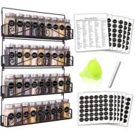 SWOMMOLY 4 Tier Wall Mount Spice Rack Organizer with 36 Spice Jars, 396 Spice Labels, Chalk Marker and Funnel Complete Set. Stackable Foldable Hanging Spice Shelf Storage Racks.