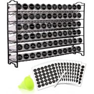 SWOMMOLY Spice Rack Organizer with 72 Empty Square Spice Jars, 340 Spice Labels with Chalk Marker and Funnel Complete Set,for Countertop,Cabinet or Wall Mount