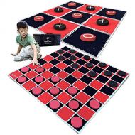 SWOOC Games - 2-in-1 Vintage Giant Checkers & Tic Tac Toe Game with Mat ( 4ft x 4ft ) - 100% Machine-Washable Canvas with 5 Big Foam Discs - Yard Size Indoor and Outdoor Games for