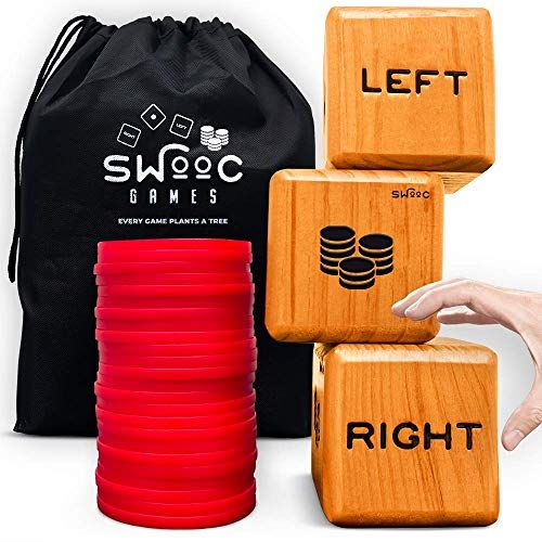  SWOOC Games - Giant Right Center Left Dice Game (All Weather) with 24 Large Chips & Carry Bag - Jumbo Wooden Lawn Game - Big Backyard Game for Family - Indoor / Outdoor