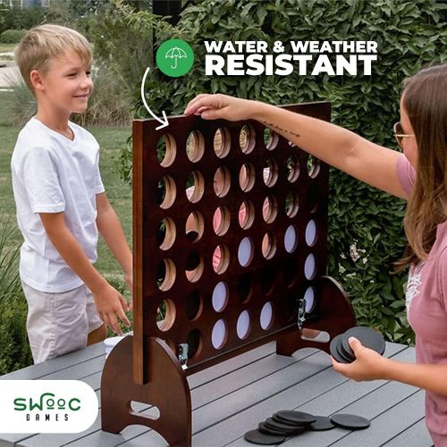  SWOOC Games - Giant Four in a Row (All Weather) Outdoor Game with Carrying Case and Noise Reducing Design - 60% Quieter - Jumbo Connect 4 Discs to Win - Oversized Yard Game for Kid